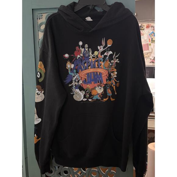 Retro LOONEY TUNES-SPACE JAM Hoodie Sweatshirt-Black-Goon/Tune Squad-EUC-Size XL - Picture 3 of 9